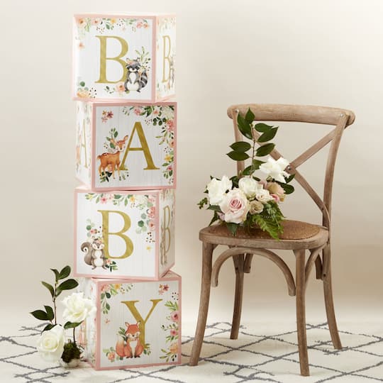 Kate Aspen Pink Woodland Baby Block Box Set, 4ct.